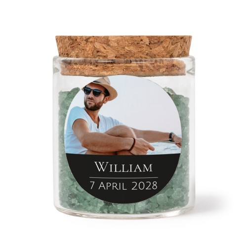 Glazen potjes met ronde stickers en groen badzout (set van 12)