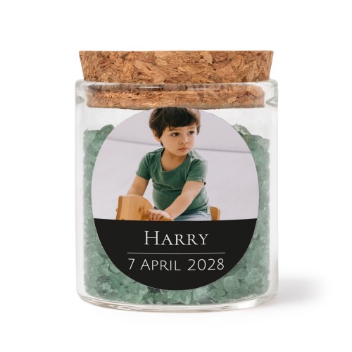 Glaskrukker med runde klistermærker og grønt badesalt - 12 stk