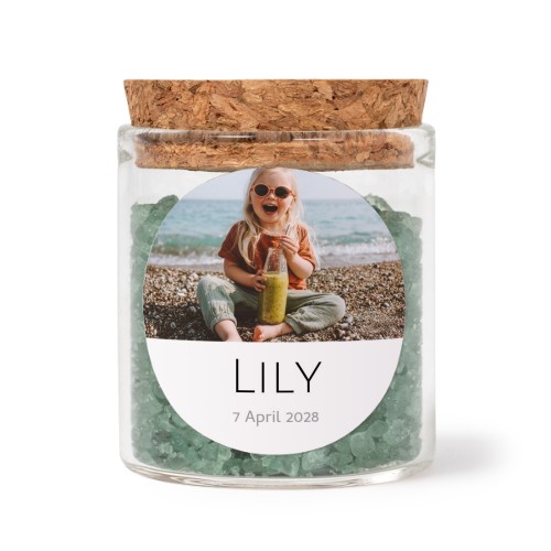 Glaskrukker med runde klistermærker og grønt badesalt - 12 stk