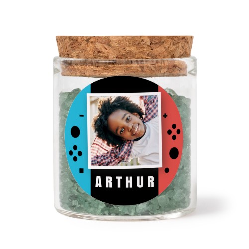 Glazen potjes met ronde stickers en groen badzout (set van 12)