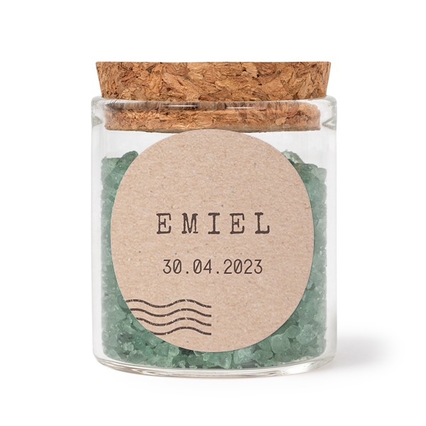 Glaskrukker med runde klistermærker og grønt badesalt - 12 stk