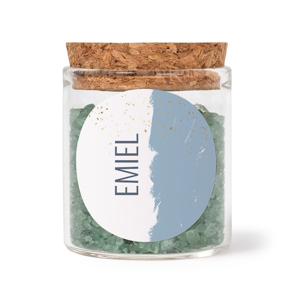 Glasskrukker med runde klistremerker og grønt badesalt - 12 stk