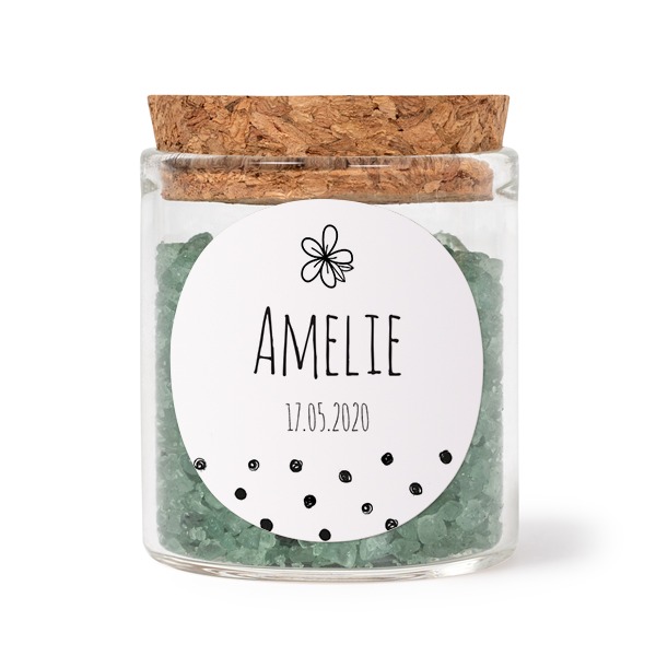 Mini bocal avec stickers rond et sel de bain vert (lot de 12)