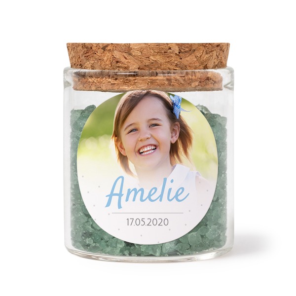 Mini bocal avec stickers rond et sel de bain vert (lot de 12)