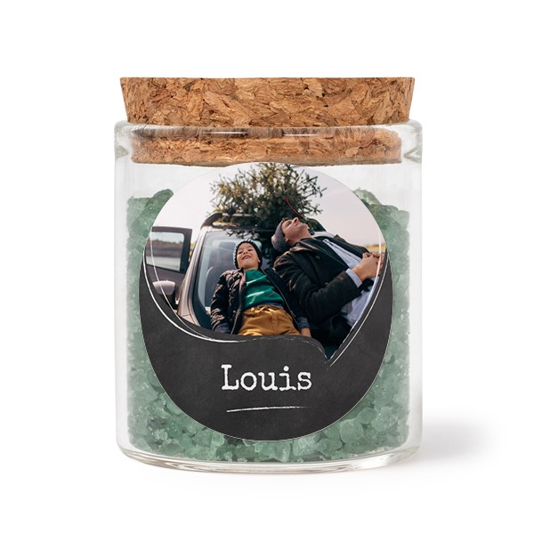 Glasskrukker med runde klistremerker og grønt badesalt - 12 stk