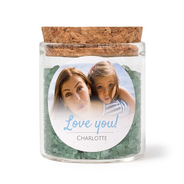 Glaskrukker med runde klistermærker og grønt badesalt - 12 stk Glaskrukker med runde klistermærker og grønt badesalt - 12 stk