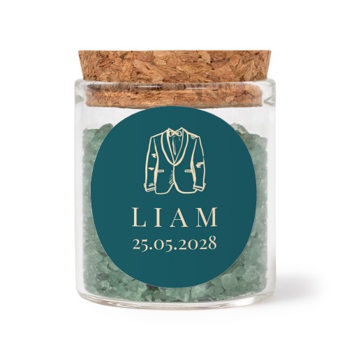 Glasburkar med runda klistermärken och grönt badsalt - 12 st