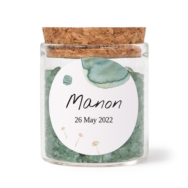 Mini bocal avec stickers rond et sel de bain vert (lot de 12)