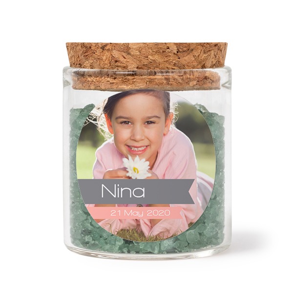 Mini bocal avec stickers rond et sel de bain vert (lot de 12) Mini bocal avec stickers rond et sel de bain vert (lot de 12)