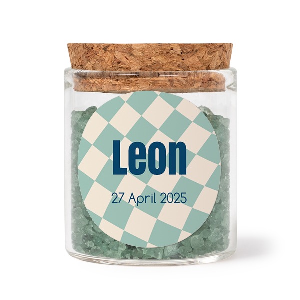 Glasskrukker med runde klistremerker og grønt badesalt - 12 stk Glasskrukker med runde klistremerker og grønt badesalt - 12 stk