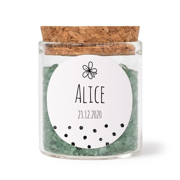 Mini bocal avec stickers rond et sel de bain vert (lot de 12)