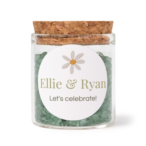 Glass jars with round stickers and green bath salt - set of 12