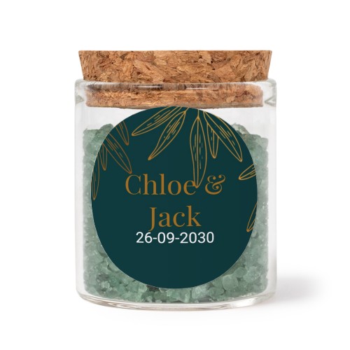 Glasburkar med runda klistermärken och grönt badsalt - 12 st