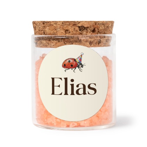 Bokaaltjes met ronde stickers en roze badzout (set van 12)