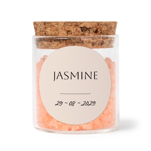 Glass jars with round stickers and pink bath salt - set of 12 Glass jars with round stickers and pink bath salt - set of 12