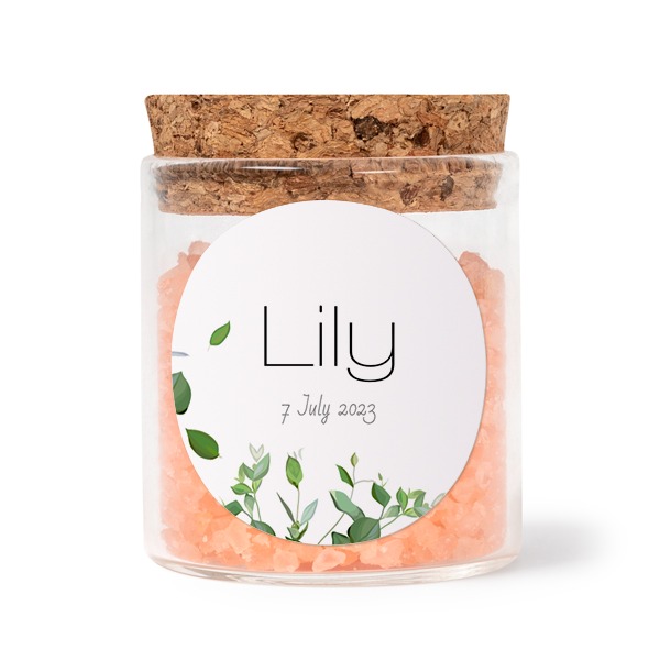 Glasburkar med runda klistermärken och rosa badsalt - 12 st