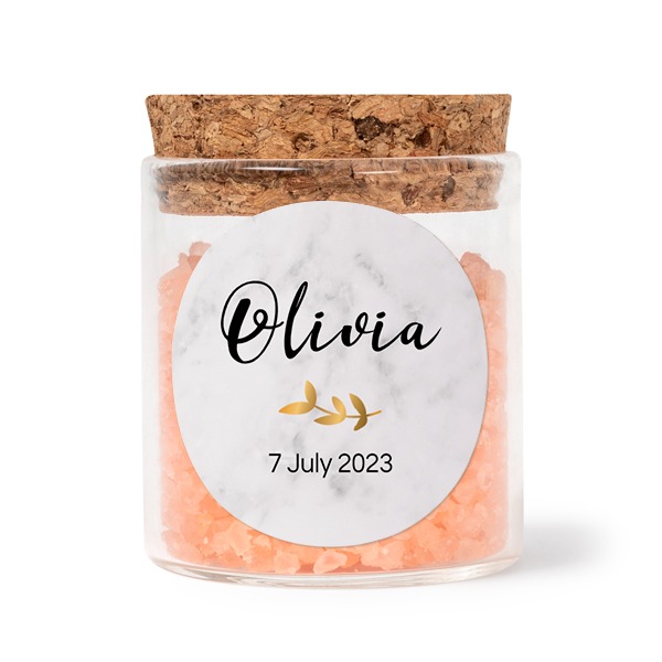 Glasburkar med runda klistermärken och rosa badsalt - 12 st