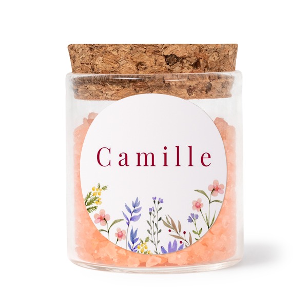 Mini bocal avec stickers rond et sel de bain rose (lot de 12)