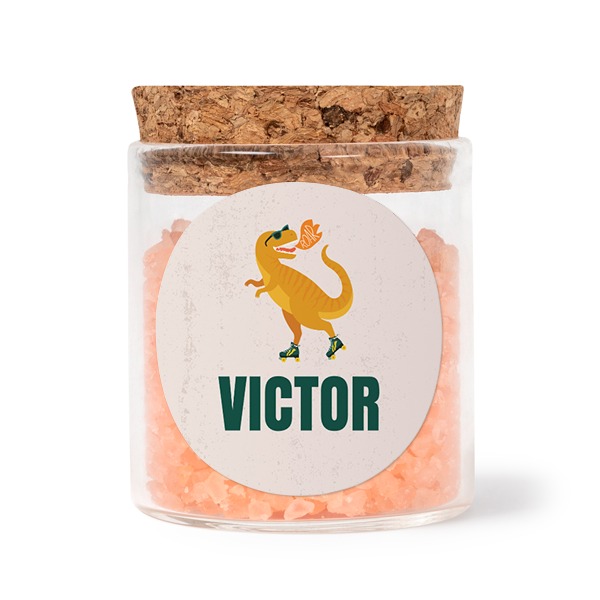 Glazen potjes met ronde stickers en roze badzout (set van 12)