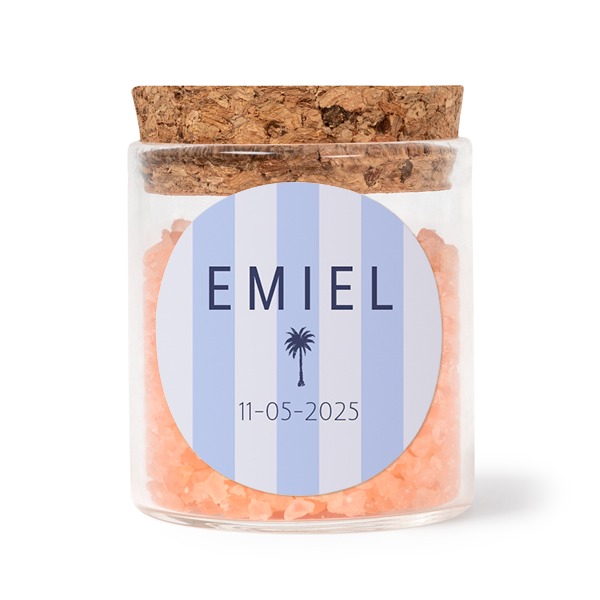 Glazen potjes met ronde stickers en roze badzout (set van 12)