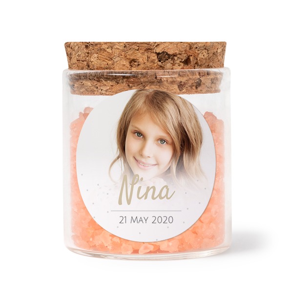 Mini bocal avec stickers rond et sel de bain rose (lot de 12)