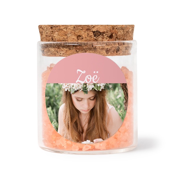 Bokaaltjes met ronde stickers en roze badzout (set van 12) Bokaaltjes met ronde stickers en roze badzout (set van 12)