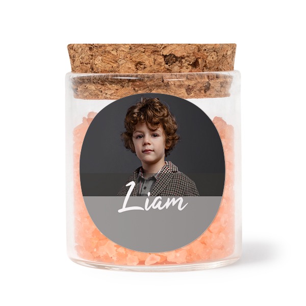 Glass jars with round stickers and pink bath salt - set of 12 Glass jars with round stickers and pink bath salt - set of 12