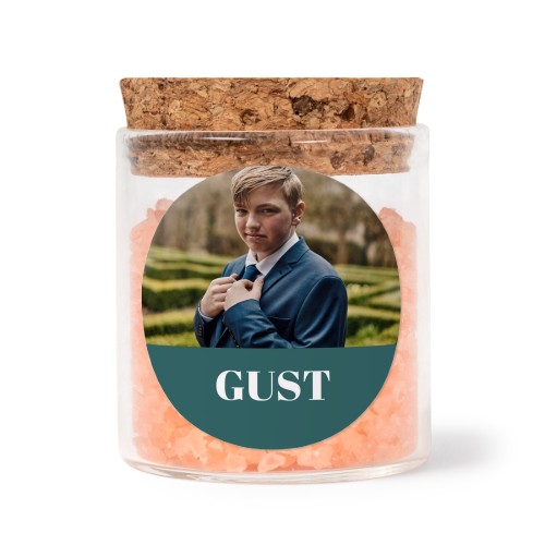 Glaskrukker med runde klistermærker og lyserødt badesalt - 12 stk Glaskrukker med runde klistermærker og lyserødt badesalt - 12 stk