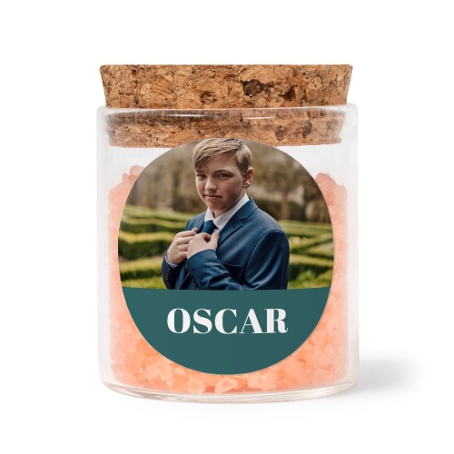 Glasburkar med runda klistermärken och rosa badsalt - 12 st