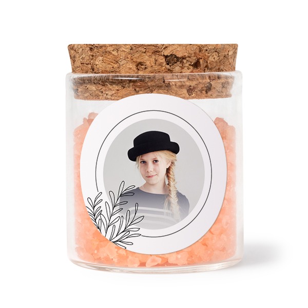 Glaskrukker med runde klistermærker og lyserødt badesalt - 12 stk