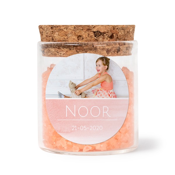 Bokaaltjes met ronde stickers en roze badzout (set van 12)