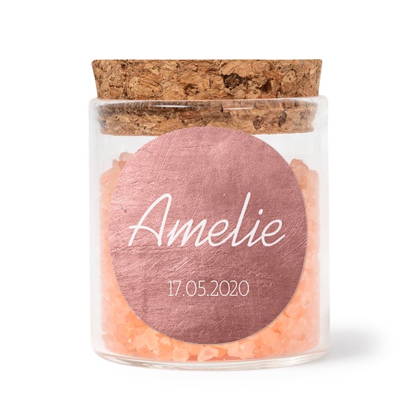 Mini bocal avec stickers rond et sel de bain rose (lot de 12) Mini bocal avec stickers rond et sel de bain rose (lot de 12)