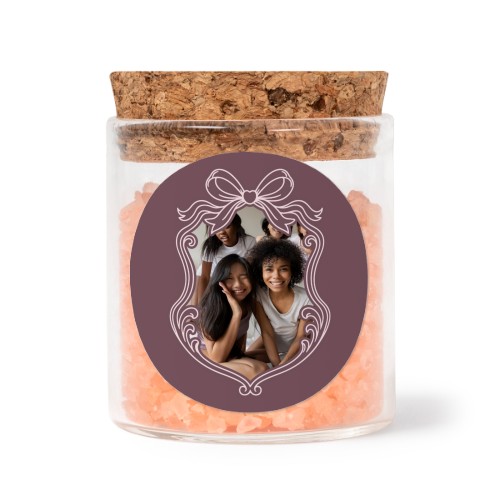 Glass jars with round stickers and pink bath salt - set of 12