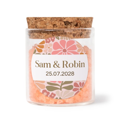Glasburkar med runda klistermärken och rosa badsalt - 12 st