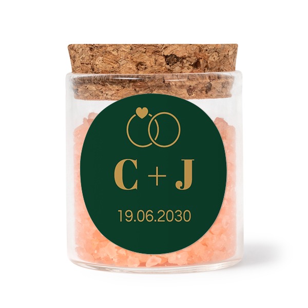 Mini-Glas mit rundem Sticker u. pinkem Badesalz - 12 Stk.