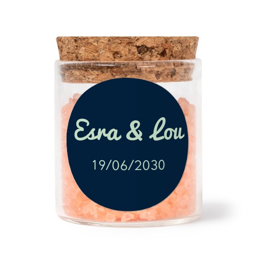 Glass jars with round stickers and pink bath salt - set of 12 Glass jars with round stickers and pink bath salt - set of 12