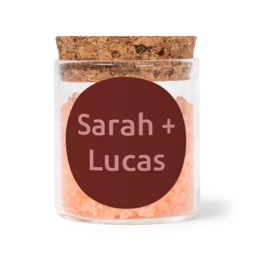 Glass jars with round stickers and pink bath salt - set of 12