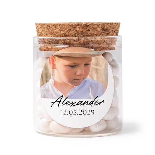 Mini-Glas personalisiert mit rundem Sticker - 12 Stk. Mini-Glas personalisiert mit rundem Sticker - 12 Stk.