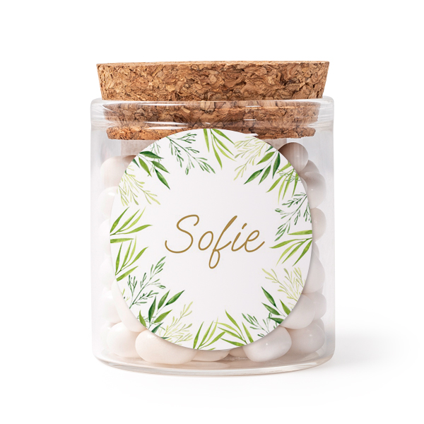 Glasskrukker med runde klistremerker - 12 stk Glasskrukker med runde klistremerker - 12 stk