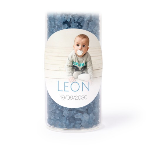 Tube avec sticker rond &amp; sel de bain bleu (lot de 12)