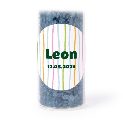 Glazen buisjes met ronde stickers & blauw badzout (set van 12)