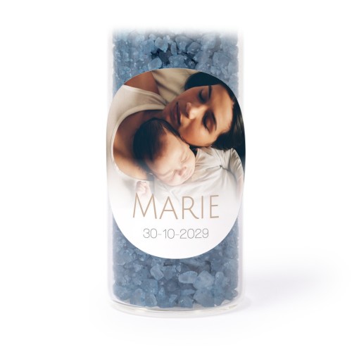 Glazen buisjes met ronde stickers & blauw badzout (set van 12)