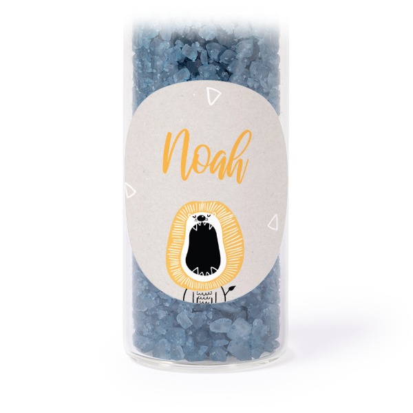 Glasrør med runde klistermærker & blåt badesalt - 12 stk