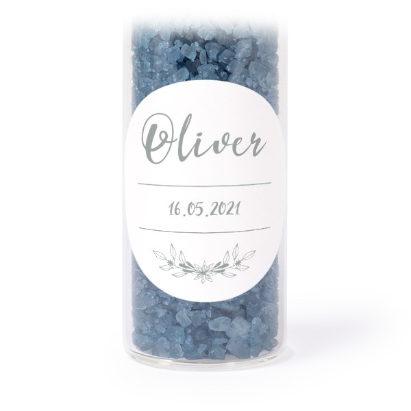 Glasrör med runda klistermärken & blått badsalt - 12 st