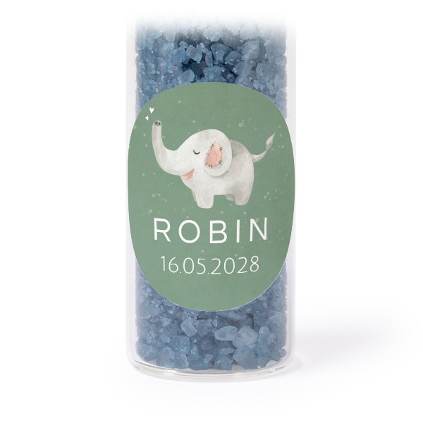 Glassrør med runde klistremerker & blått badesalt - 12 stk