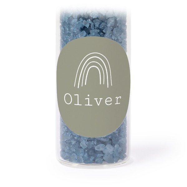 Tube avec sticker rond & sel de bain bleu (lot de 12) Tube avec sticker rond & sel de bain bleu (lot de 12)