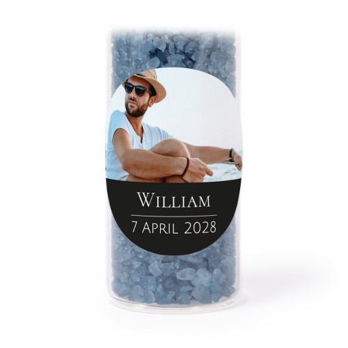 Glass tubes with round stickers & blue bath salt - set of 12