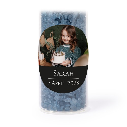 Tube avec sticker rond &amp; sel de bain bleu (lot de 12)