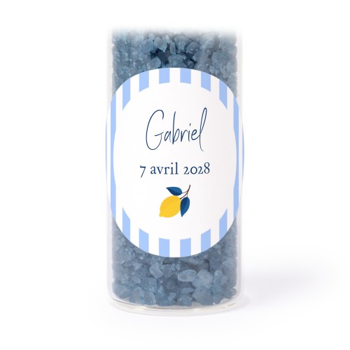 Tube avec sticker rond &amp; sel de bain bleu (lot de 12)