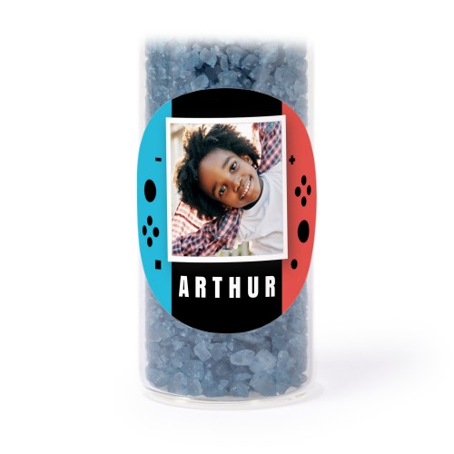 Glass tubes with round stickers & blue bath salt - set of 12